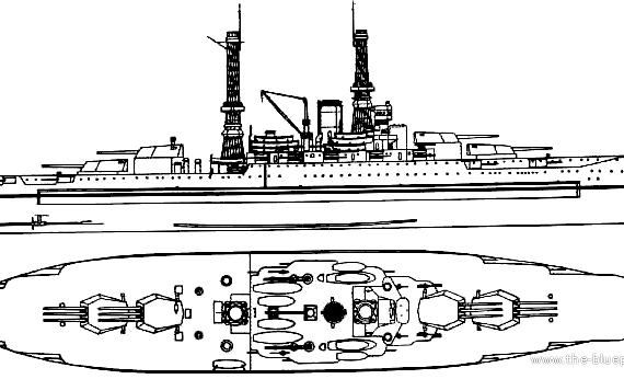 Боевой корабль USS BB-40 New Mexico 1919 [Battleship] - чертежи, габариты, рисунки